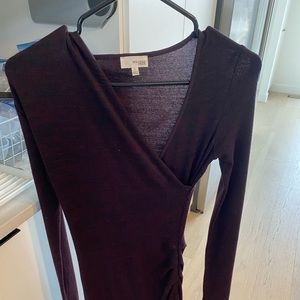 Burgundy Wilfred asymmetrical sweater dress, size small